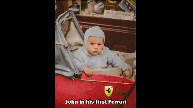 John in his very first &#8234;&#8206;Ferrari&#8236; - Aged 4 months