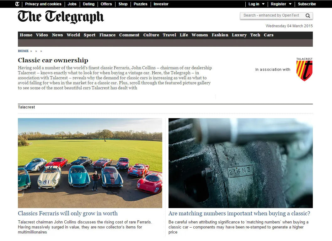 Talacrest in the Telegraph
