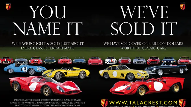 Classic Ferrari - you name it - we have sold it - advert from last year