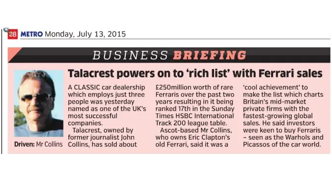 Talacrest featured in Metro Magazine today Business Briefing